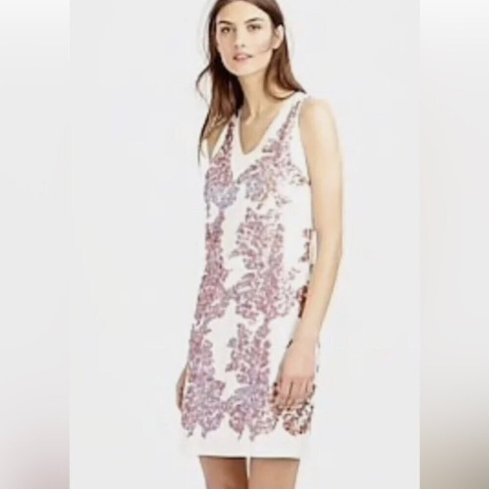J. Crew White Dress with Pink Sequin Floral Pattern